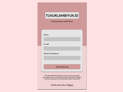 Sign up page for TUKUKLAMBIYUK.ID