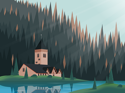 Villa in the lake design illustration