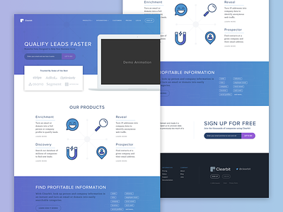 Quick homepage exercise blue branding business data homepage icons landing page lead gen purple