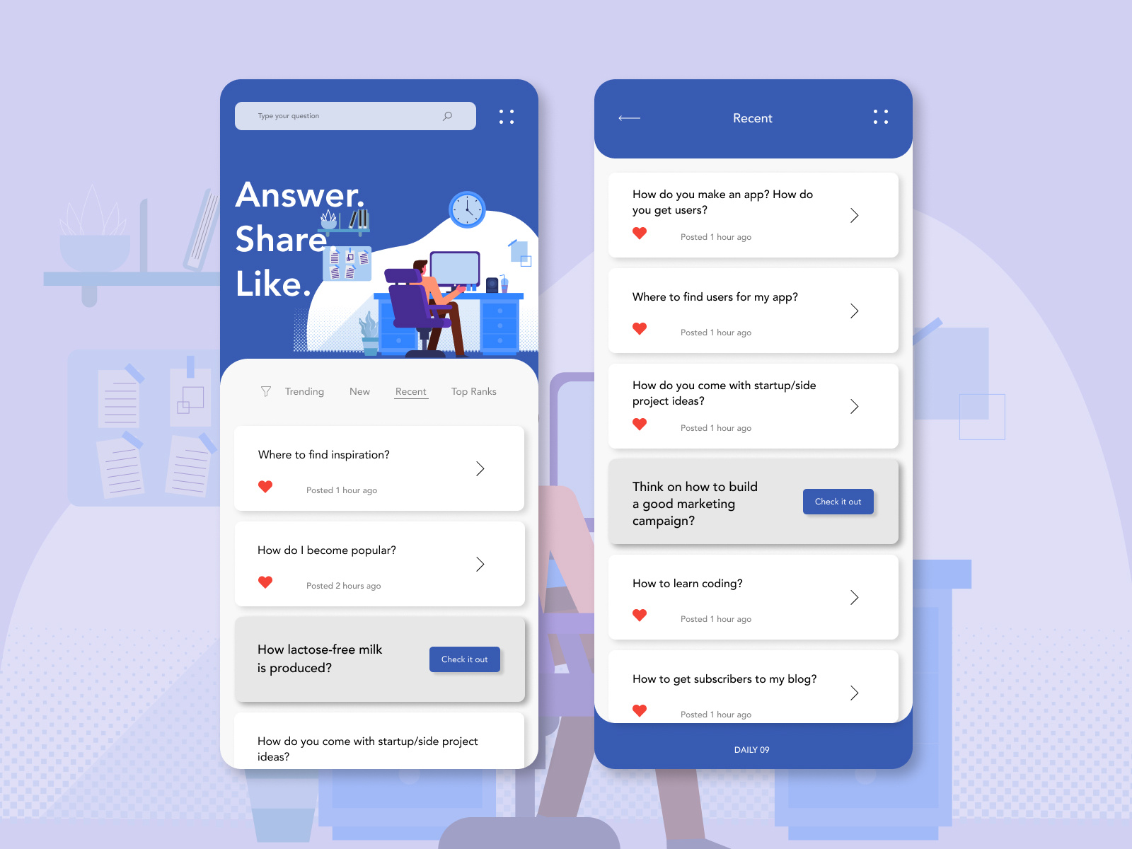 Daily 09 Question&Answer App Concept Design by Margaret Pavlenko on