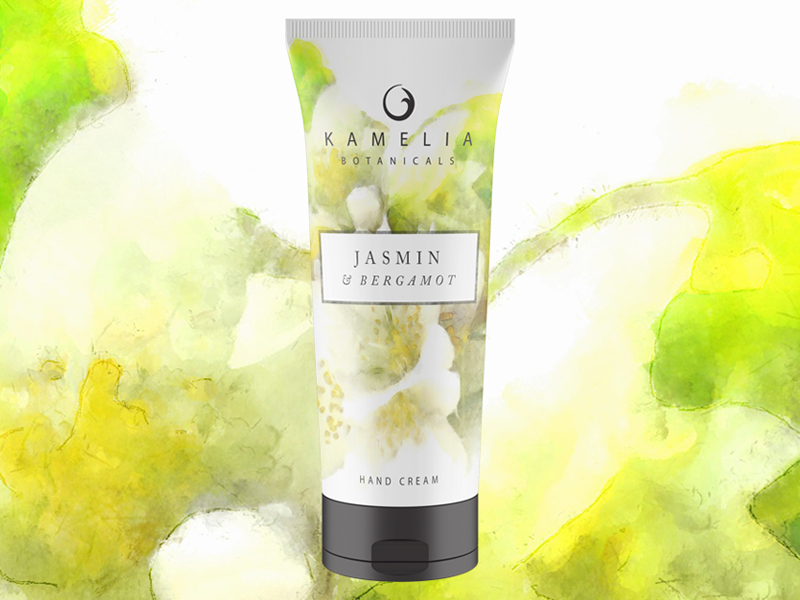 Kamelia Botanicals "Jasmin & Bergamot" Hand Cream Concept adobe photoshop cc beauty bergamot design digital painting graphic design hand cream jasmin label label design label packaging package package design packaging packaging design skin care skincare skincareherbal