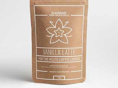 Luxeblends "Vanilla Latte" Protein Powder Concept #2 adobe illustrator adobe photoshop graphic design label design label packaging minimal mockup organic organic food package package design packaging design packaging mockup product design typogaphy vegan