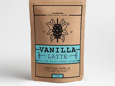 Luxeblends "Vanilla Latte" Protein Powder Concept #3 adobe illustrator adobe photoshop graphic design illustration label design label packaging mockup organic organic food package package design packaging design packaging mockup product design typogaphy vegan