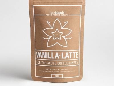 Luxeblends "Vanilla Latte" Protein Powder Concept #4 adobe illustrator adobe photoshop graphic design label design label packaging minimal mockup organic organic food package package design packaging design packaging mockup product design typogaphy vegan