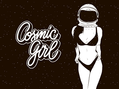 Cosmic Girl adobe calligraphy design dribbble dribbble best shot erotic girl illustration lettering sexy shutterstock space stock vector