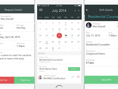 HR calendar + details app calendar interface ios mobile ui ux