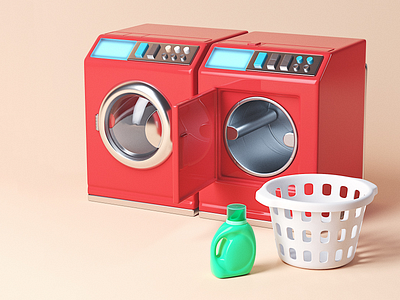 Laundry day 3d c4d dryer illustration laundry washer