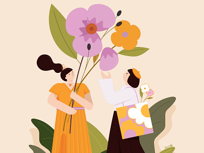 Girls and Flowers flowers girl graphic illustration
