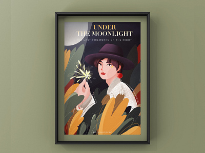 Under the Moonlight boy card design fireworks graphic illustration postcard poster poster art