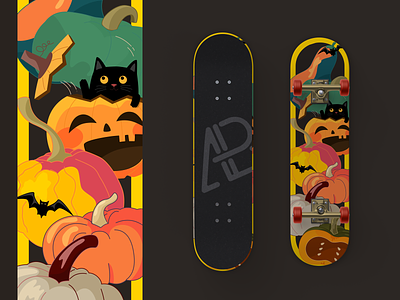 Skateboard Design 2d illustration cat design flat illustration graphic graphic design illustration pumpkin skateboard sketch