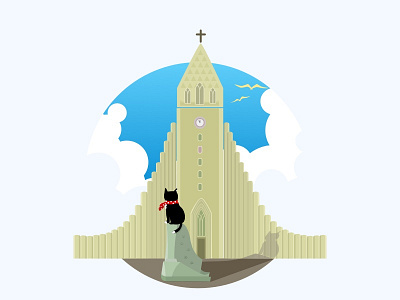 Iceland Church cat，travel，iceland graphic illustrator sketch