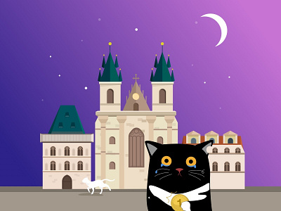 There is no wishing pool in Prague square cat graphic illustrator prague sketch travel