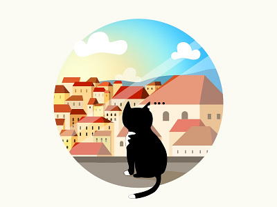 Prague red roof cat graphic illustrator prague redroof sketch travel