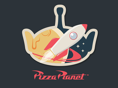 Pizza Planet Badge adobe illustrator animation badge design dribbbleweeklywarmup illustration illustrator logo patch pizza rebound space vector warm up warmup weekly warmup