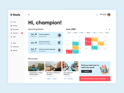 Study App courses dashboad education learning product design schedule school school app student study task task manager tutoring user experience user interface ux