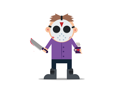 Friday the 13th 2d cartoon character cute design flat friday funny horror illustration illustrator jason knife mask minimal vector