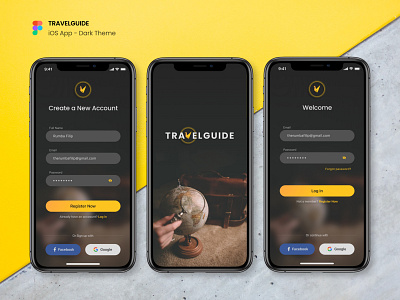 TRAVELGUIDE - iOS app app dark ui design design thinking figma ios logo planner travel app ui ux