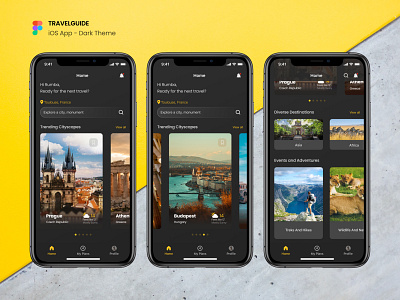 TRAVELGUIDE - iOS app app design design thinking figma homescreen idea illustration interaction design logo mobile app planner prototyping search bar travel ui user flow ux visual design wireframe xd