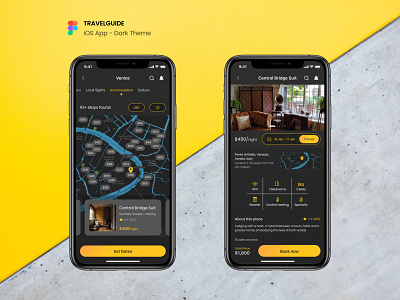 TRAVELGUIDE - iOS app app booking branding currency design design thinking figma gradients hotel booking ios layout design maps mobile app design planner ui ux vacation