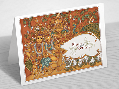 Kerala mural style wedding invite design