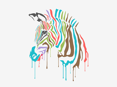 Colour twist animal art artwork colour drip paint. painting zebra