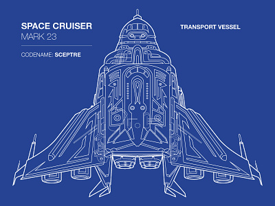 Space Cruiser- Sceptre blue concept cruiser print schematics space strokes vector