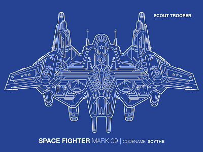 Space Fighter blue concept fighter print schematics space stroke vector