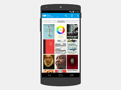 Books interface - Android android digital library flat flat ui freebie library nexus nexus 5