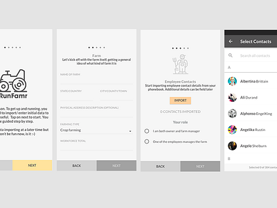Runfamr - Data Onboarding UX android app contacts data form material design onboarding ui ux