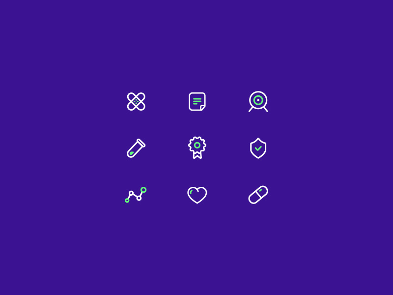 Medical research icon set free target stats list pils heart doctor medic scientific icon
