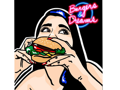 Burgers and Dreams neon pop art digital portrait