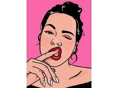 Not right now. dots. girl lips pink popart portrait print