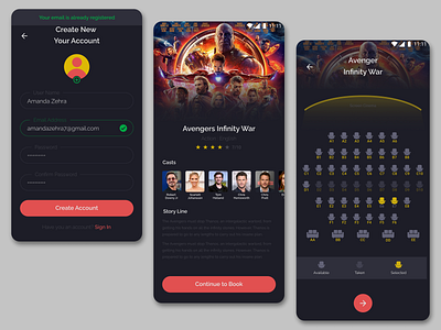 Cinema Ticket Booking Mobile App Design design mobile app design mobile ui ui ux