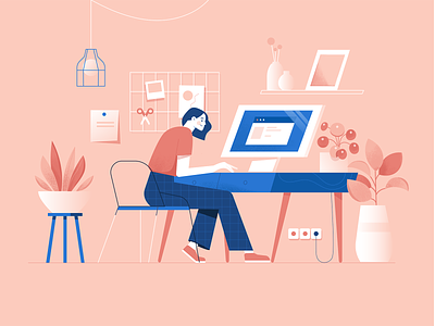 Workspace character desk editorial illustration illustrator plant uiillustration workspace