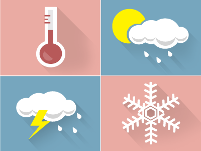 Weather flat icons rain snow sun temperature weather