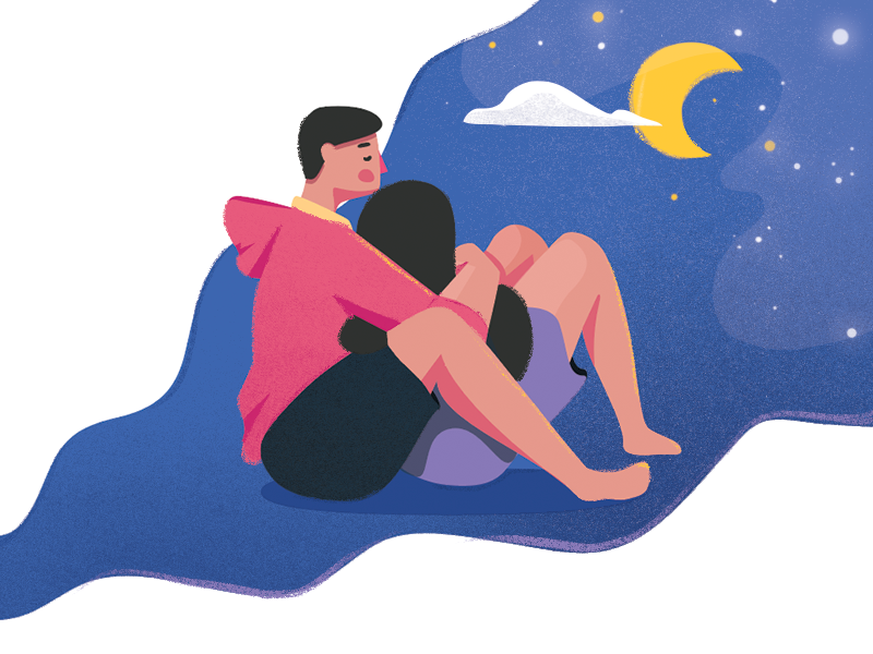 Get Cozy Together character couple cozy female hug illustrator love male moon night together