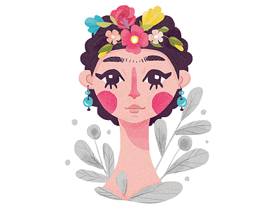 Frida Kahlo crown editorial flat flower frida girl illustration illustrator portrait