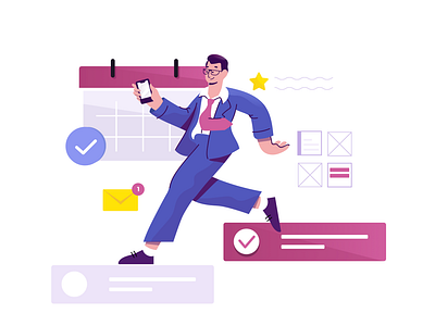 Working while on-the-go character editorial illustration illustrator ui