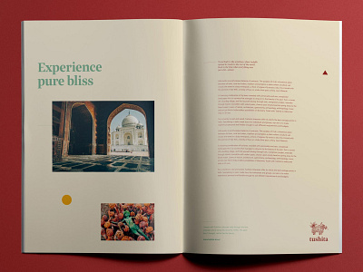 Brochure layout for Tushita Travels book book layout branding branding and identity branding design brochure holi india india book layout magazine print design publication publication design publications taj mahal