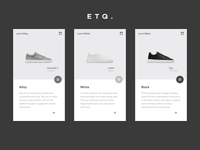 ETQ. - Concept App Screens app design minimal minimalism shoes ui ux