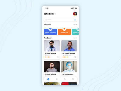 Online Doctor Appointment App adobexd doctorapp homepagedesign homescreen landingpage mobile mobileappdesign mobileui onlineappointmentapp onlinedoctorappointmentapp uidesign uiux uiuxdesign