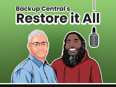 Backup Central's Restore it All Podcast Cover Design cartoon portrait cartoon style podcast podcast cover podcast cover art vector