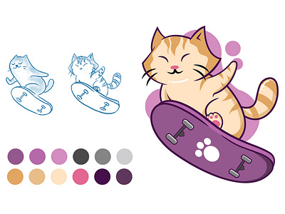 Skateboarding Cat branding branding logo cartoon child color cute animal cute mascot illustration mascot mascot character mascot design mascot logo skateboard