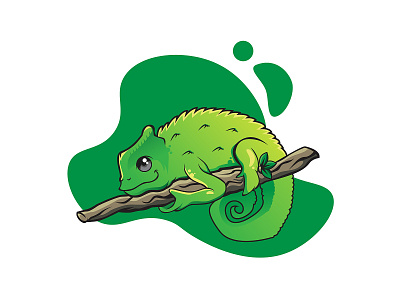 a cut chameleon sitting on branch animal logo branding bunglon cartoon chameleon cute animal design green illustration illustrator logo logo design mascot mascot character mascot logo vector