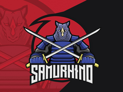 Samurhino Gaming Logo animal branding cartoon design esport esportlogo gamer gaming gaming logo gaming team illustration illustrator logo logo design mascot rhino samurai strong vector