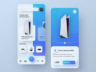 Playstation 5 - Neumorphic mobile app concept app design gameui gradient mobileapp neumorphic neumorphism neumorphism ui playstation playstation5 videogame