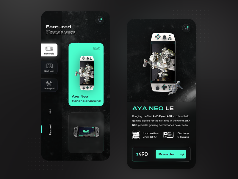 AYANEO Handheld gaming - mobile app concept dark mode dark ui game gameui glassmorphic glassmorphism modern neumorphic neumorphism ui ux