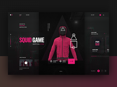 Squid Game store - homepage design concept darkmode darkui designtrend modern squid game squidgame typography ui ux