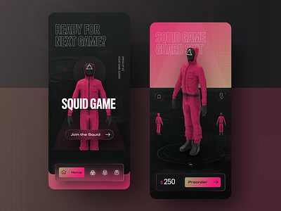 Squid Game store - mobile app concept 3d animation darkmode darkui modern squidgame ui ux