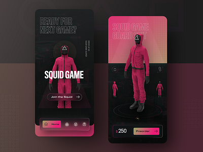 Squid Game store - mobile app concept 3d animation darkmode darkui modern squidgame ui ux